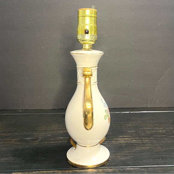 Vintage Victorian Style  Porcelain Accent Lamp w/ Gold Accent Flower Bouquet 8” - Picture 2 of 9